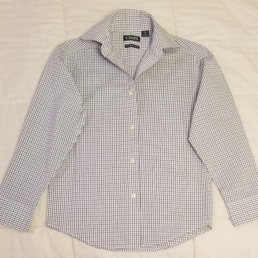 Chaps Boys Blue Black Button Down Shirt size 8